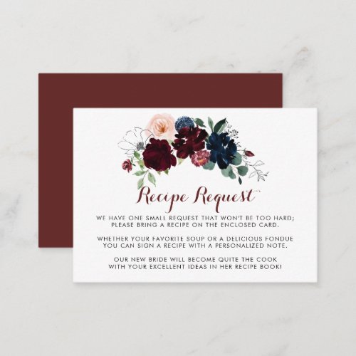 Luxury Boho Floral Wedding Recipe Request  Enclosure Card
