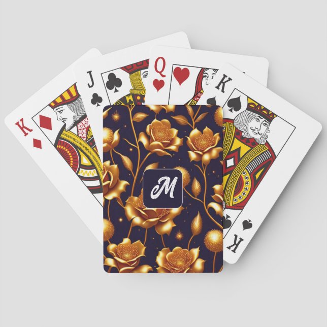 Luxury Boho Gold Rose Modern Collection Poker Cards (Back)
