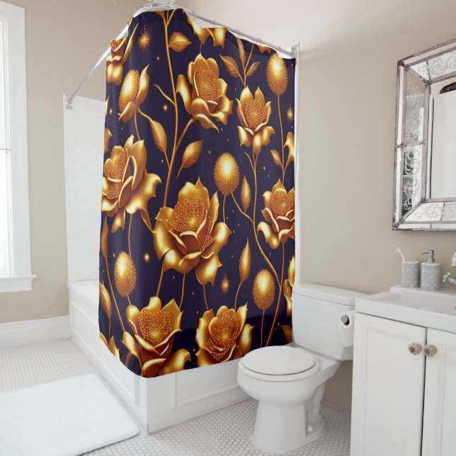 Luxury Boho Gold Rose Modern Collection Shower Curtain (In Situ)