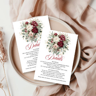 Luxury Boho Marsala Floral Eucalyptus Gold Info Enclosure Card