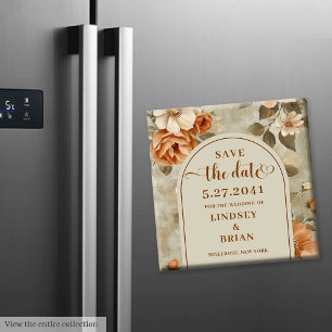 Luxury Boho Rusty Ivory Sage Floral Save the Date Magnet