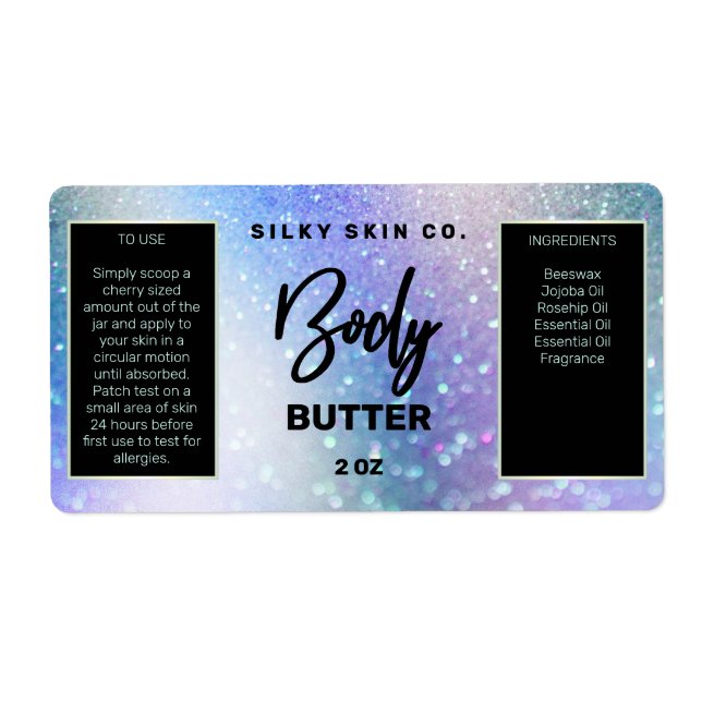 Luxury Bokeh Blue Body Butter Labels (Front)