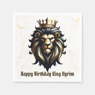 Luxury Bold Black and Gold Lion with Crown Napkins