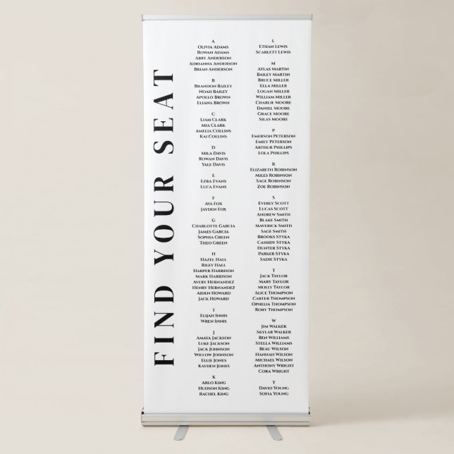 Luxury | Bold Modern Minimalist Seating Chart Retractable Banner (Front)