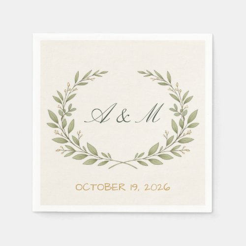 “Luxury Botanical Crest Wedding Cocktail Napkin