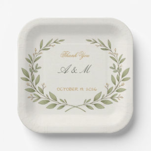 “Luxury Botanical Crest Wedding Cocktail Paper Plates