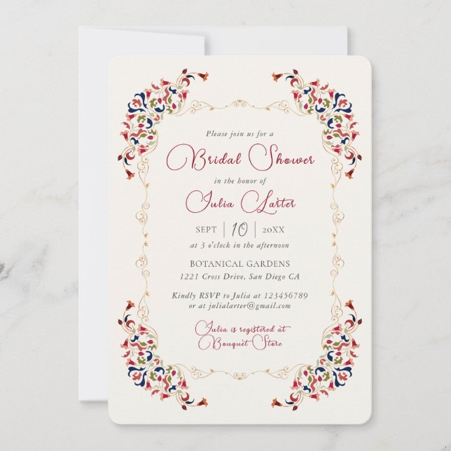 Luxury Botanical Floral Paisley Bridal Shower Invitation (Front)