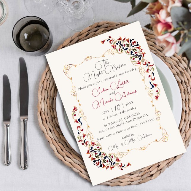 Luxury Botanical Floral Paisley Rehearsal Dinner Invitation (Creator Uploaded)