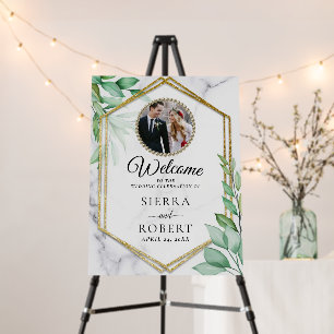 Luxury Botanical Glitter Photo Wedding Welcome Foam Board