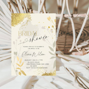 Luxury Botanical Gold Bridal Shower Party Invitation