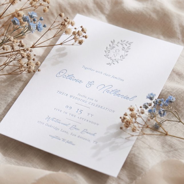 Luxury Botanical Monogram Leaf Crest Wedding  Letterpress Invitation (Luxury Botanical Monogram Leaf Crest Wedding Letterpress Invitation)