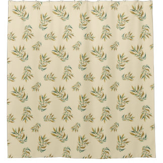 Luxury Botany Pattern with Golden and Green Leaves Shower Curtain