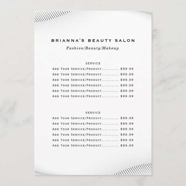 Luxury Boutique Business Price List Menu (Front)