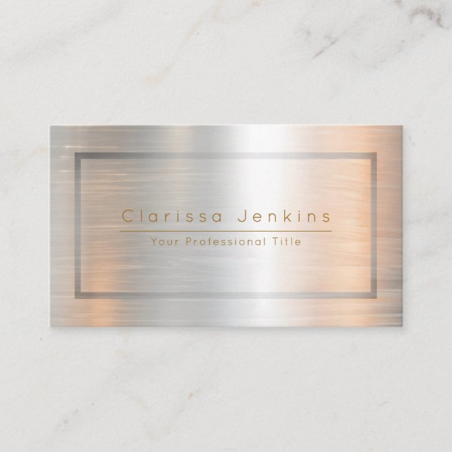 luxury brand brushed gold silver Metallic Gold Business Card (Front)