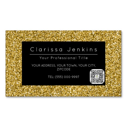 luxury brand makeup artist black and gold glitter business card magnet