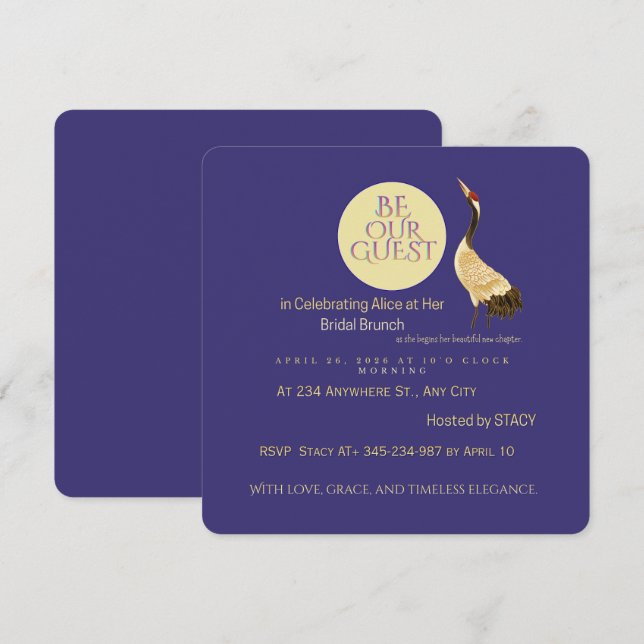 Luxury Bridal Brunch Invitation | Elegant Crane De (Front/Back)