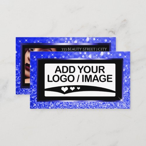 Luxury Bright Blue Sparkle Logo Photo Template Business Card