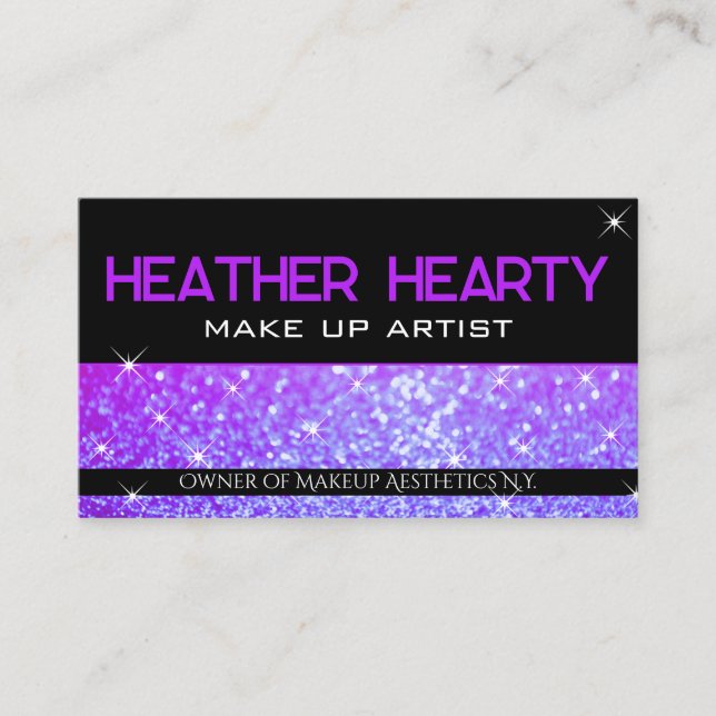 Luxury Bright Girly Purple Neon Glitter Glamour  Business Card (Front)