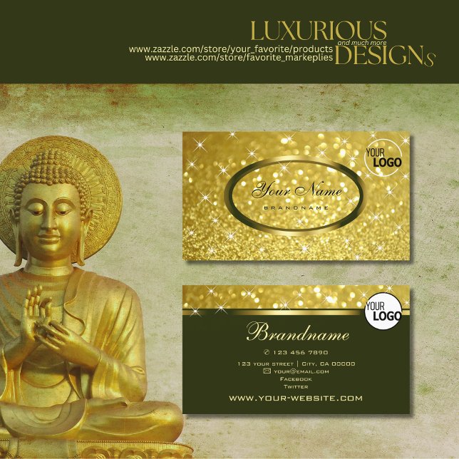 Luxury Bright Gold Glitter Sparkle Stars and Logo Business Card (Creator Uploaded)