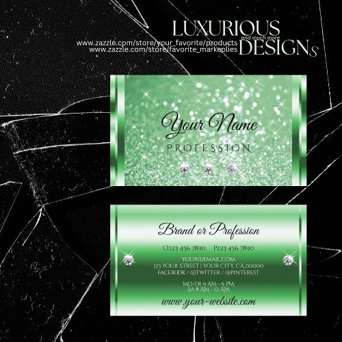 Luxury Bright Green Sparkle Glitter Stars Diamonds Business Card