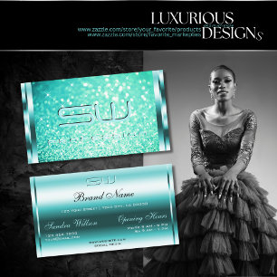 Luxury Bright Teal Glitter Luminous Stars Initials Business Card
