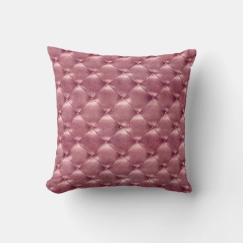 Luxury BrightPink Rose Tufted Leather Opulent Glam Throw Pillow