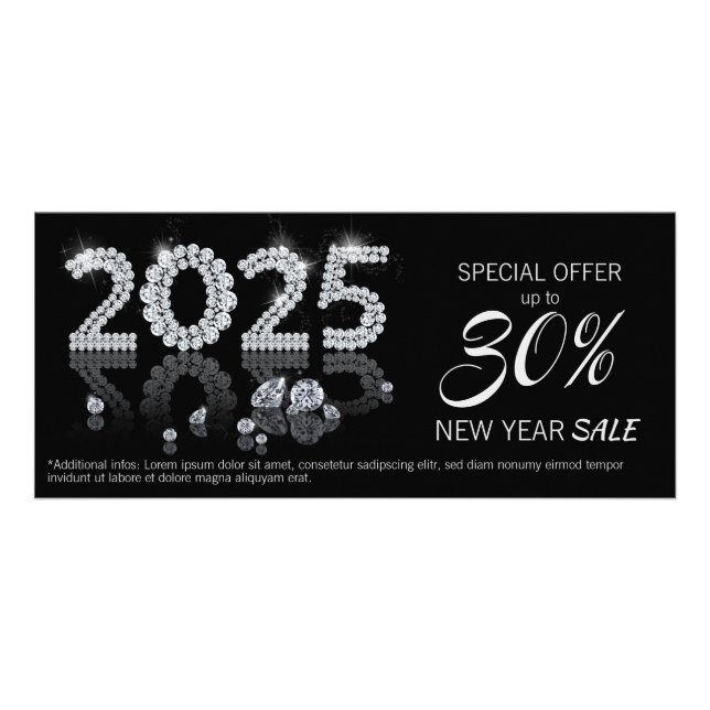 Luxury Brilliant Diamonds New Year 2025 Discount Rack Card (Front)