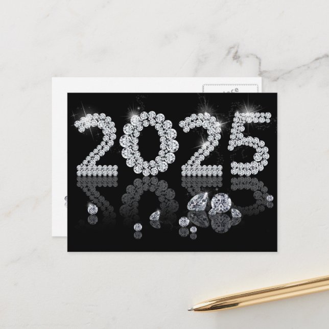 Luxury Brilliant Diamonds New Year 2025 Holiday Postcard (Front/Back In Situ)