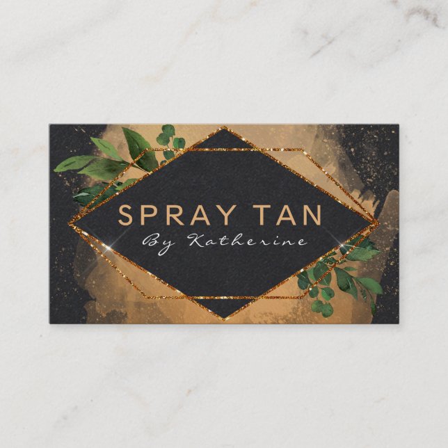 Luxury Bronze Glitter On Black Mobile Spray Tan Business Card (Front)