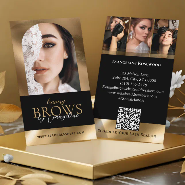 Luxury Brow Artist Salon Arch Photo Black Gold Business Card | Zazzle