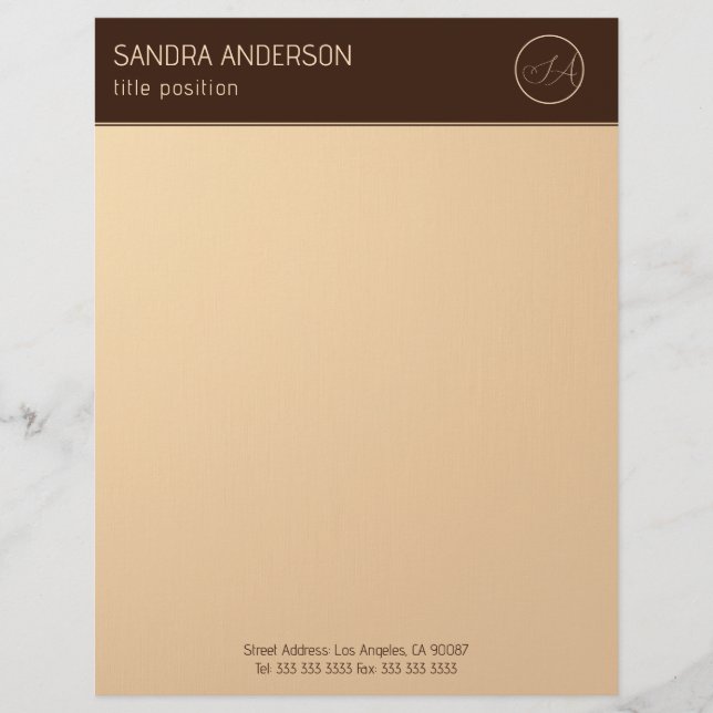 Luxury Brown and Gold Monogram Letterhead (Front)
