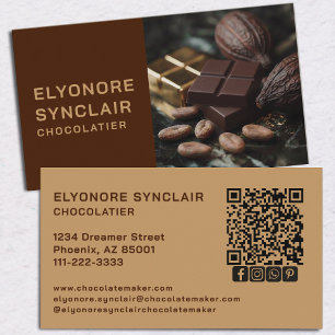 Luxury Brown Beige Half Photo Chocolatier Social Business Card