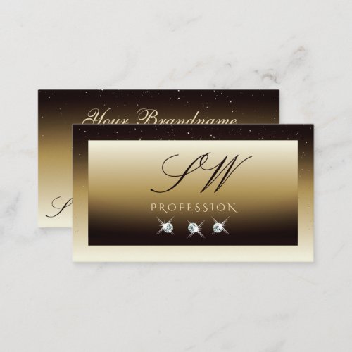 Luxury Brown Beige Ombre Sparkle Diamonds Monogram Business Card