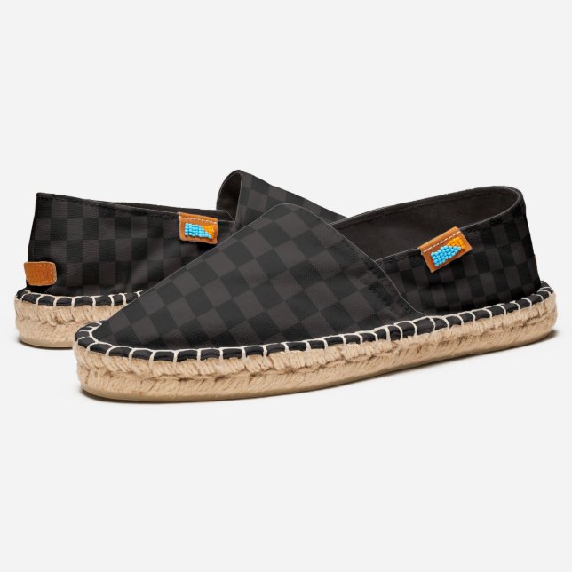 Luxury Brown/Black Checkered Espadrilles (Angled)