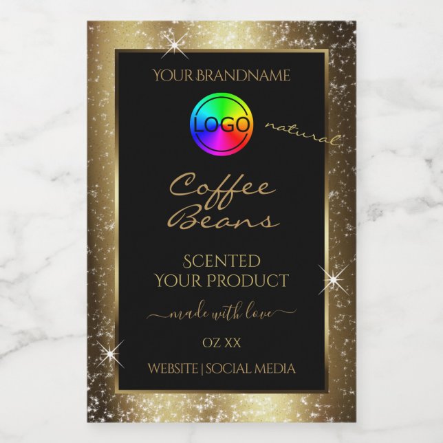 Luxury Brown Glitter Frame Product Label with Logo (Single Label)