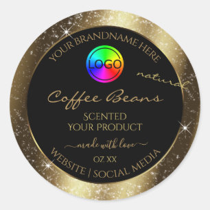 Luxury Brown Glitter Frame Product Label with Logo