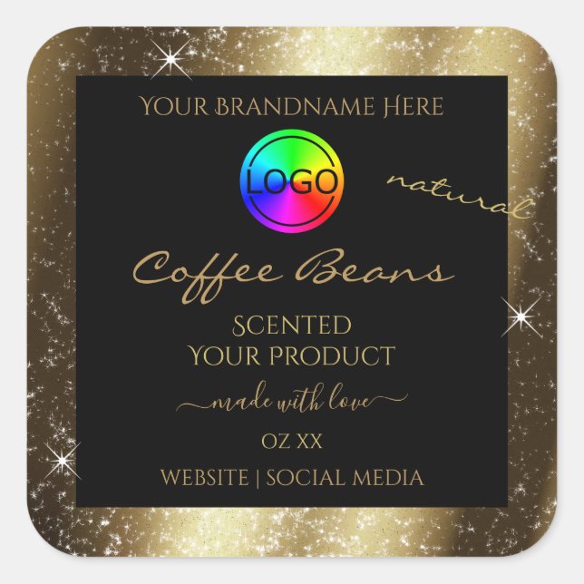 Luxury Brown Glitter Frame Product Label with Logo (Front)