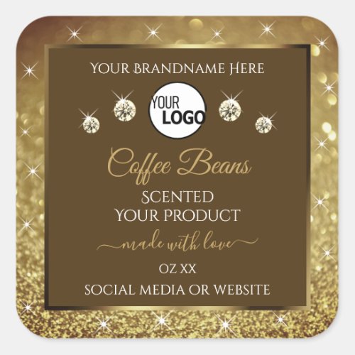 Luxury Brown Gold Glitter Product Labels with Logo