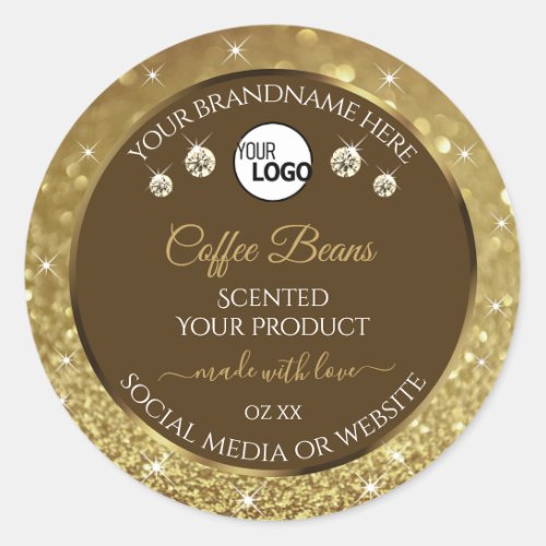 Luxury Brown Gold Glitter Product Labels with Logo