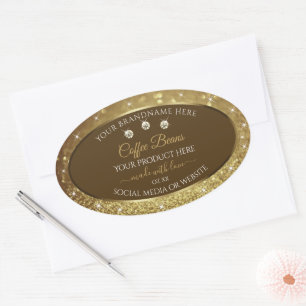 Luxury Brown Gold Glitter Product Packaging Labels