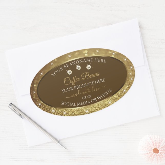 Luxury Brown Gold Glitter Product Packaging Labels (Envelope)