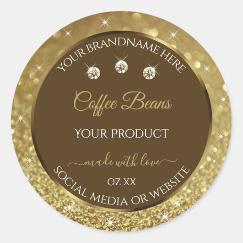 Luxury Brown Gold Glitter Product Packaging Labels