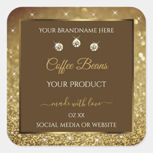 Luxury Brown Gold Glitter Product Packaging Labels