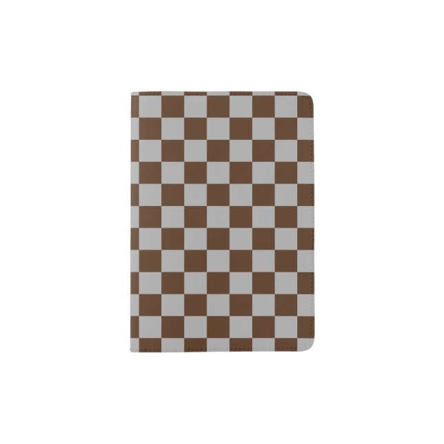 Luxury Brown/Gray Checkered Passport Holder (Front)