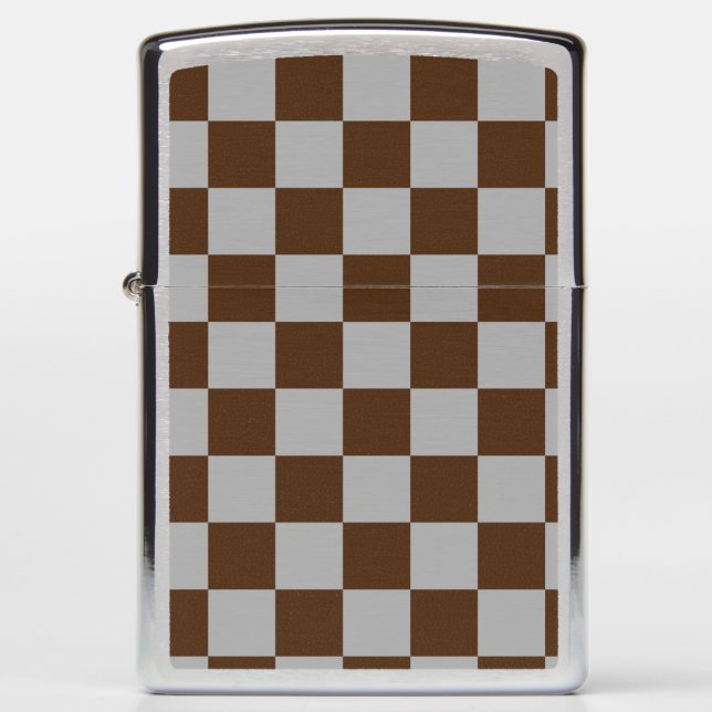 Luxury Brown/Gray Checkered Zippo Lighter (Front)