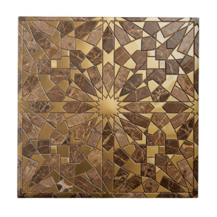 Luxury Brown Marble and Gold Moroccan Zellij Ceramic Tile