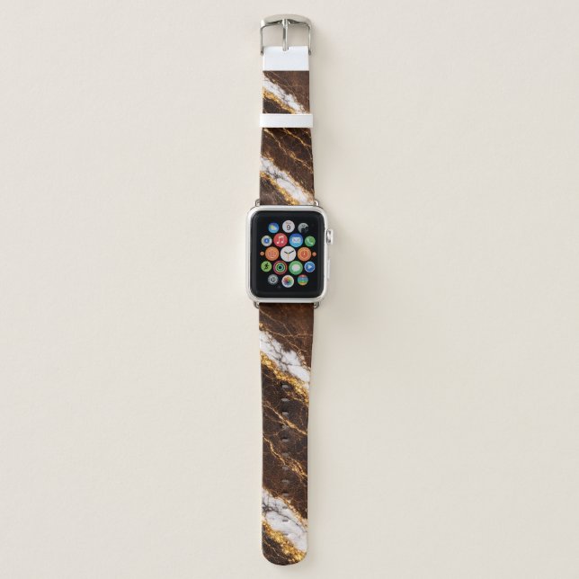 Luxury Brown Marble Gold/White Vein Phone Case Apple Watch Band (Front)