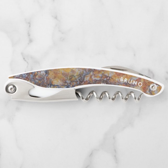 Luxury Brown Marble Monogram Waiter's Corkscrew (Front)