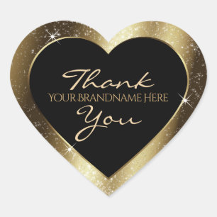 Luxury Brown Sparkle Glitter Frame Thank You Heart Sticker