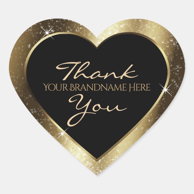 Luxury Brown Sparkle Glitter Frame Thank You Heart Sticker (Front)
